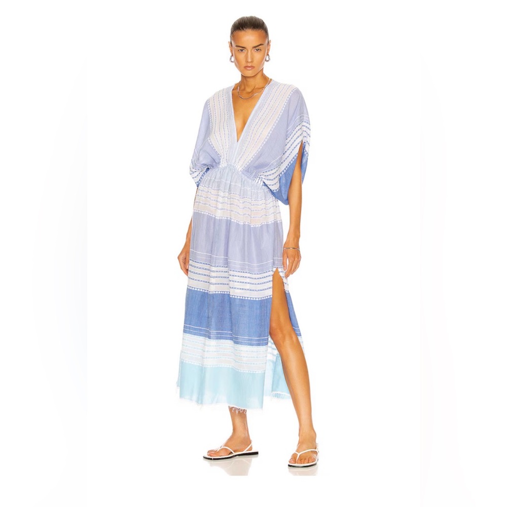 Lemlem Eshal Plunge Neck Blue and White Striped Coverup